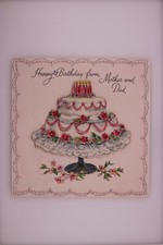 1952 Hallmark 3D Birthday Card Cake Mother Dad Vintage Used picture