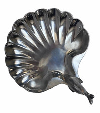 Vintage Pewtarex York PA Fan Shell Dish with Fish Handle Pewter 10.5” x 9.5” picture