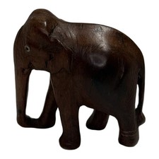 Hand Carved Wooden Elephant Figurine India Vintage Style 3in picture