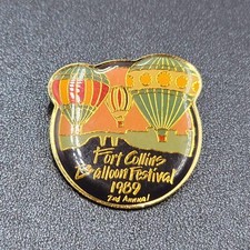 Vtg 1989 2nd Annual Fort Collins Balloon Festival Pin Hot Air Balloons Gold Tone picture