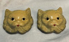 VTG 1954 Miller Studio Chalkware Cat Wall Plaques Pair Yellow Mid Century MCM picture