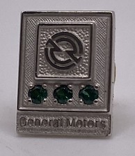Vintage General Motors 1/10 10k White Gold Filled Service Pin Emeralds 1/2” 3.4g picture