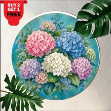 Beautiful Hydrangea Turquoise Floral Tin Sign Retro Botanical Round Metal Plaque picture