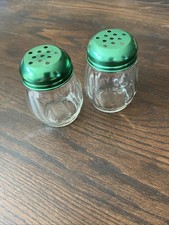 Set 2 KRAFT Vintage Clear Glass W/Swirl Ribs Cheese/Spice/Herb Shakers Metal Lid picture