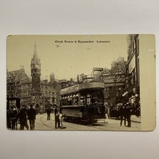 Postcard UK Leicester Tram Clock Tower Haymarket Antique 1900s England Street GB picture