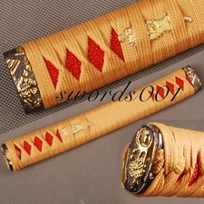 Red Imitated Rayskin Orange Ito Tsuka Alloy Menuki Kashira For Japanese Katana picture