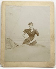 1894 Woman in Dress at Oakland Beach RI Victorian Cabinet Card Antique Photo picture