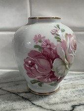 Hand Painted? Floral Gold Rimmed Small Vase Made In Portugal picture
