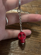 Red & Silver Skull Head  Metal Keychain w/ Detachable Keyring picture