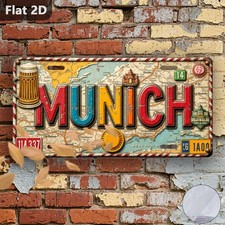 Vintage Beer Sign Munich Germany Bavarian Oktoberfest Aluminum Plaque picture