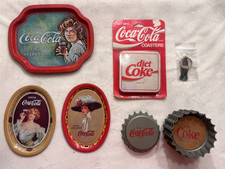 Vintage Coca-Cola Collectibles Lot Trays Coasters Bottle Caps Diet Coke Keychain picture