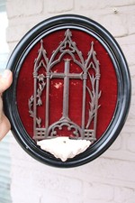 Antique neo gothic napoleon III wood carved crucifix holy water font plaque picture