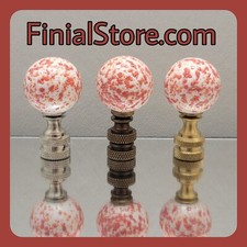 Red Speckled White Glass Lamp Finial Nickel/Polished/Antique Brass Bases picture