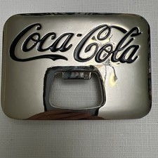 Coca-Cola Belt Buckle Built-In Bottle Opener Coke Vintage Style Silver Tone picture