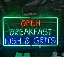 Open Breakfast Fish Grits Neon Sign Light Lamp Poster Cave Collection 24