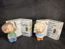 Vintage Enesco 1982 Dear God Kids Figurines Set of 2 Diary Boy Surrender Girl picture