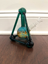 6” Premium Glass Water Pipe Lake Green Triangle Wig Wag Bulb 14mm picture