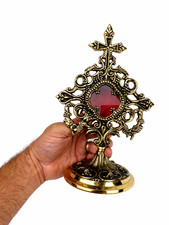 Antique Polished Solid Brass Monstrance, Catholic Reliquary, 9.5 Inches picture