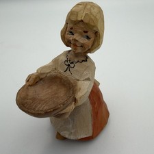 HENNING Hand Carved Wood FOLK ART Norway Girl with Bowl Figure Cottagecore picture