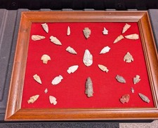 Vintage Framed 27 Arrowhead Projectile Point Collection Estate Find 1969 NE AR picture
