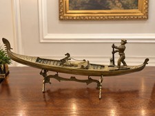Vintage Ricardo di Venezia Brass Venetian Gondola Boat Sculpture Gondolier Italy picture