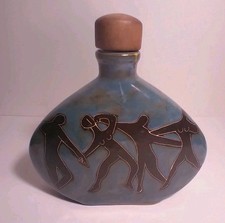 Vintage Mexico Art Pottery Decanter Graphic Free Form Dancers Barware Signed picture