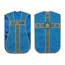 NEW Marian Blue Roman Fiddleback Chasuble, Fiddleback Vestment 5pcs Mass Set picture