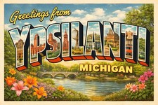 Greetings From Ypsilanti, Michigan MODERN Vintage-inspired Postcard D81 picture