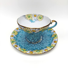 Vintage Aynsley Daisy Petals Chintz Turquoise Blue Corset Cup & Saucer picture