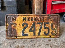 1934 Michigan License Plate G24759 Original Vintage Auto Tag Rustic Patina picture