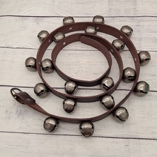 20-Bell Sleigh Bells, Antiqued Nickel Bells Dark Brown Leather Strap Horse Santa picture