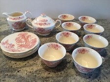 Vintage Swinnertons Staffordshire England “The Ferry” Red/Pink Tea Cup Set picture