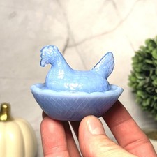 Hen on Nest Chicken Mini Salt Dish, Periwinkle Depression Style Glass, Kitchen picture