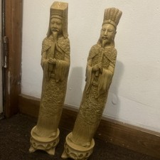 -vintage Asian Chinese Emperor Statue 16 Inches Tall Figurine combo 2 pieces. picture