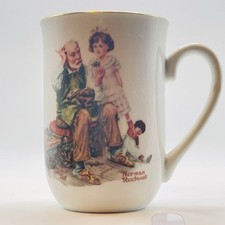 1982 VTG Norman Rockwell “THE COBBLER” Porcelain Gold Rimmed Coffee/Tea Mug 4” picture