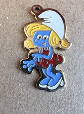 The Smurfs SMURFETTE Goldtone Metal & Enamel Charm Pendent 1980’s picture