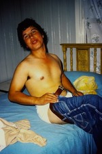 1970s Unknown Film 35mm Slide Young Man Portrait Denim Jeans Bedroom picture