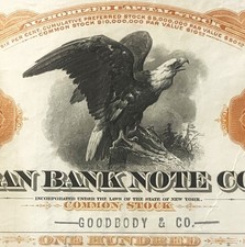 Antique 🦅 1920s-60s American Bank Note Co Stock Certificate NY Eagle Orange picture