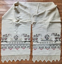 VINTAGE UKRAINIAN EMBROIDERED LINEN RUSHNIK or TABLE RUNNER w/ SWANN DESIGN picture