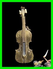Antique Brass Violin Figural Permanent Match Pocket Striker Petrol Lighter RARE picture