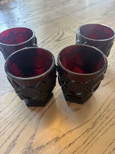 1876 Vintage Cape Cod Ruby Red Glass Pedestal Ice Cream Cups Anchor Hocking 4 picture