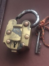 Vintage Solid Iron  & Brass  Lock  & Key Working Strong Lever  Aligarh Padlock picture