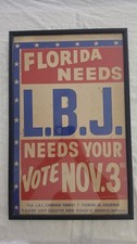 🇺🇸 1964 LBJ Florida Campaign Poster Framed Vintage Presidential Political... picture