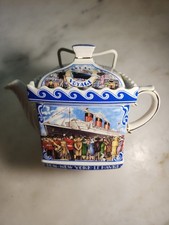 James Sadler Golden Age of Travel Ocean Voyage England Teapot Blue White picture