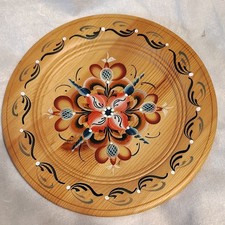 Hand Painted Norwegian Wood Floral Collector Plate, Round Decorative Wall Plate picture