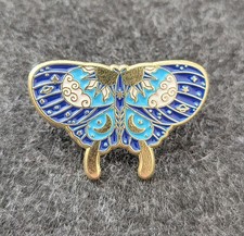 Celestial Butterfly / Moth Pin-  Gold Tone, Blue And White- New picture