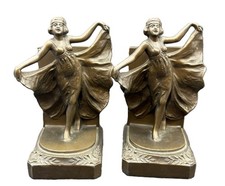 Antique 1920’s Loie Fuller Bronze Art Deco “Serpentine Dance” Girls Bookends picture