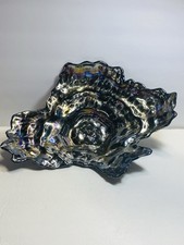 Vtg Arda Art Glass Black Oyster Shell 18” Hollywood Regency Centerpiece Bowl picture
