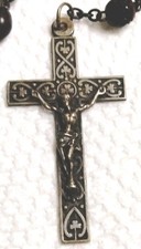 Antique 1800's Irish Rosewood Blessed Rosary Celtic Knot & Clover Crucifix picture