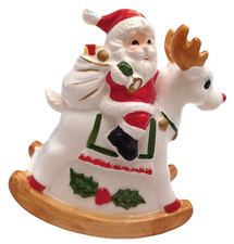 Vtg Lund's Lites Rocking Horse Santa Claus Music Box Plays Rudolph Red Nosed picture